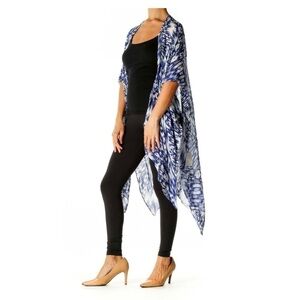 Anthropologie Michael Stars Blue & White Printed Lightweight Boho Duster OS